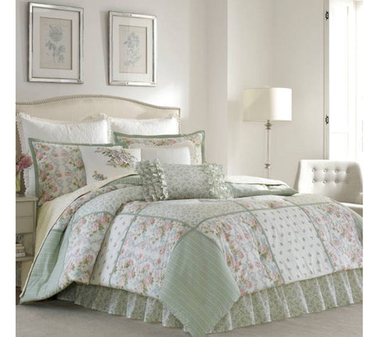 Laura Ashley Ha rper Bright Gre en Queen Comfor ter Set