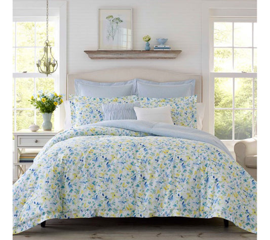 Laura Ashley No ra Bright Blue Full Queen Comf orter Sham Bonu
