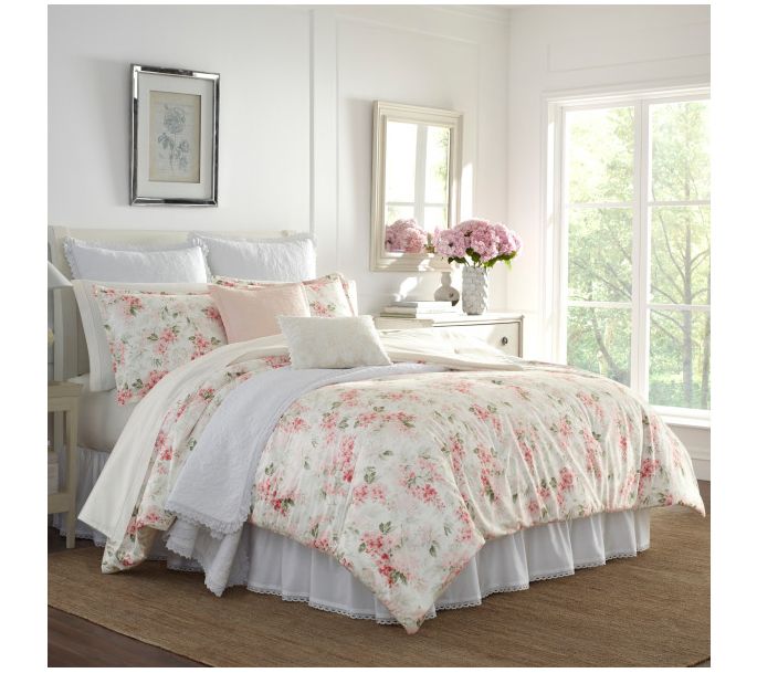Laura Ashley Wi steria Pink Ful l Queen Comfort er Sham Set
