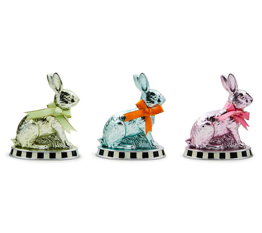 MacKenzie Childs Set of 3 Mini Calico Foil Bunnies