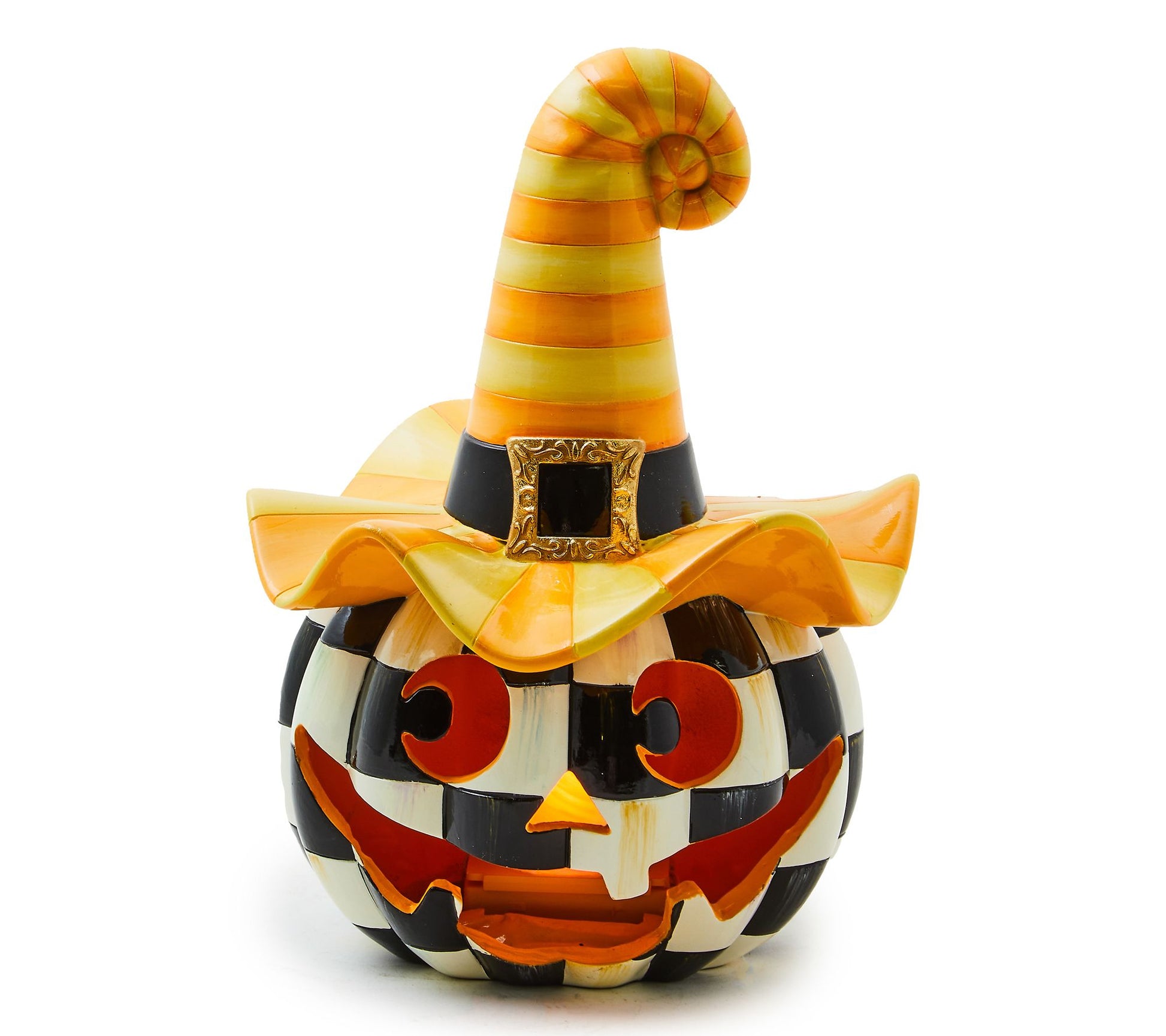 MacKenzie-Childs Illuminated Happy Jack Pumpkinwith Yellow Hat