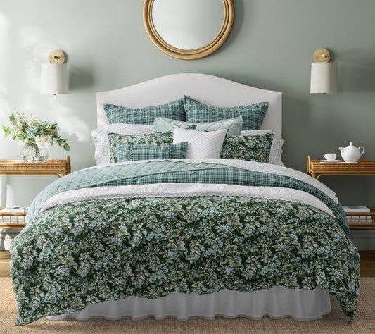 Laura Ashley Bramble Floral Green Full/Queen Duvet Cover Bonus