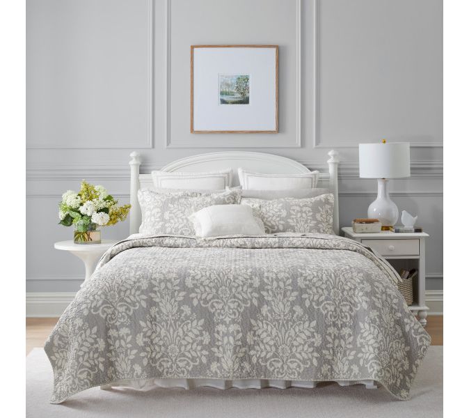 Laura Ashley Rowland Grey Full Queen Quilt-ShamSet