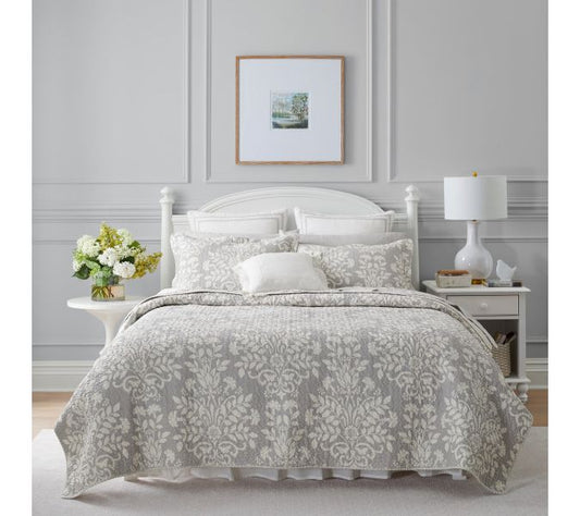 Laura Ashley Rowland Grey Full Queen Quilt-ShamSet