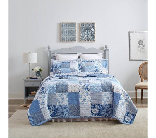 Laura Ashley Paisley Patchwork Bright Blue KingQuilt-Sham Set