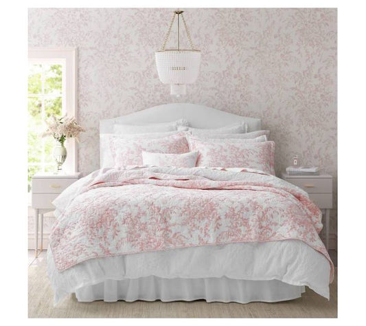 Laura Ashley Bedford Pink/White King Quilt Set