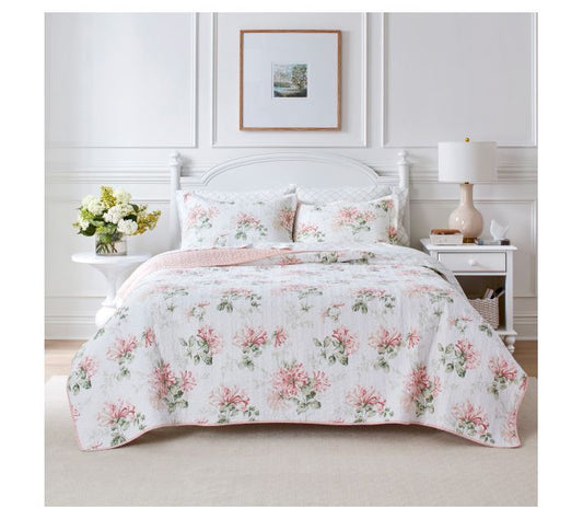 Laura Ashley Honeysuckle Pink Full Queen Quilt-Sham Set