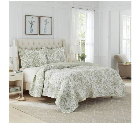 Laura Ashley Bedford Sage King Quilt Set