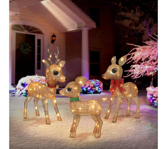 Puleo International Set of 3 Lighted Outdoor Wire Frame Deer