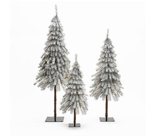 LuxenHome 3-Piece Snow-Flocked Artificial TreeSet with Lights