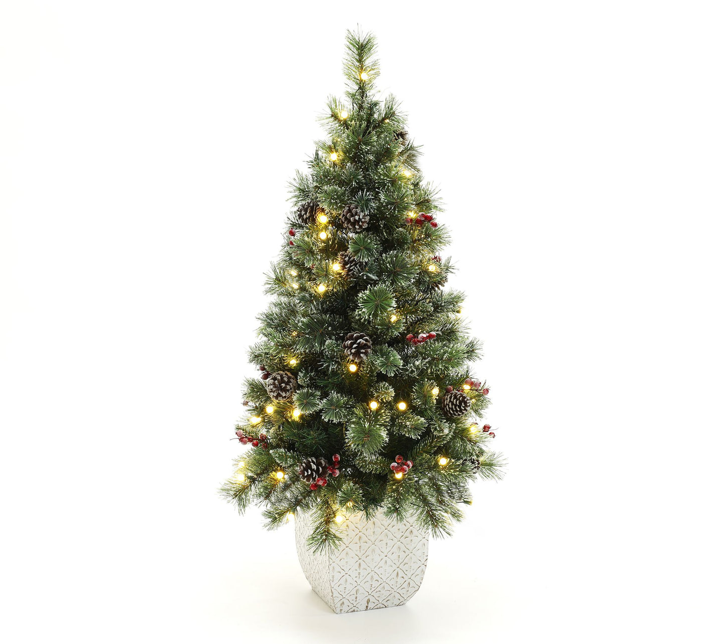 LuxenHome 4Ft Pre-Lit Artificial Pine Tree Potted