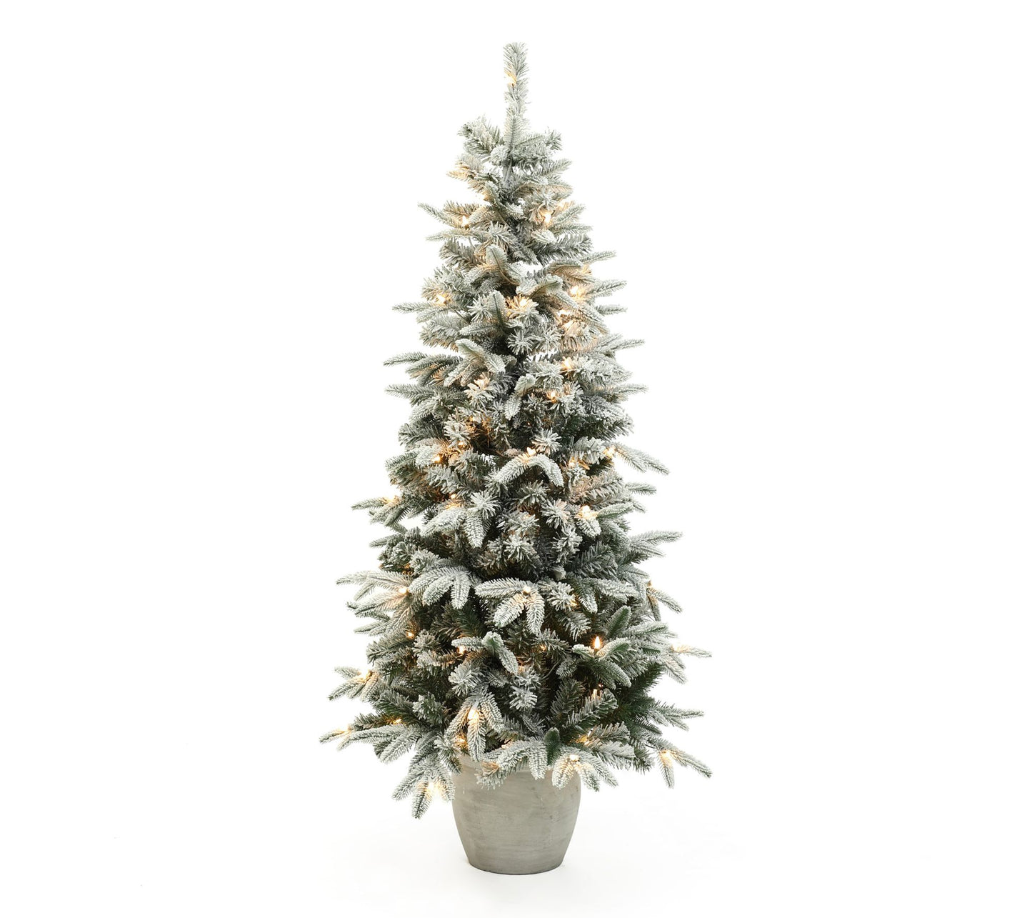 LuxenHome 5Ft Pre-Lit Flocked Slim Fir Potted Artificial Tree