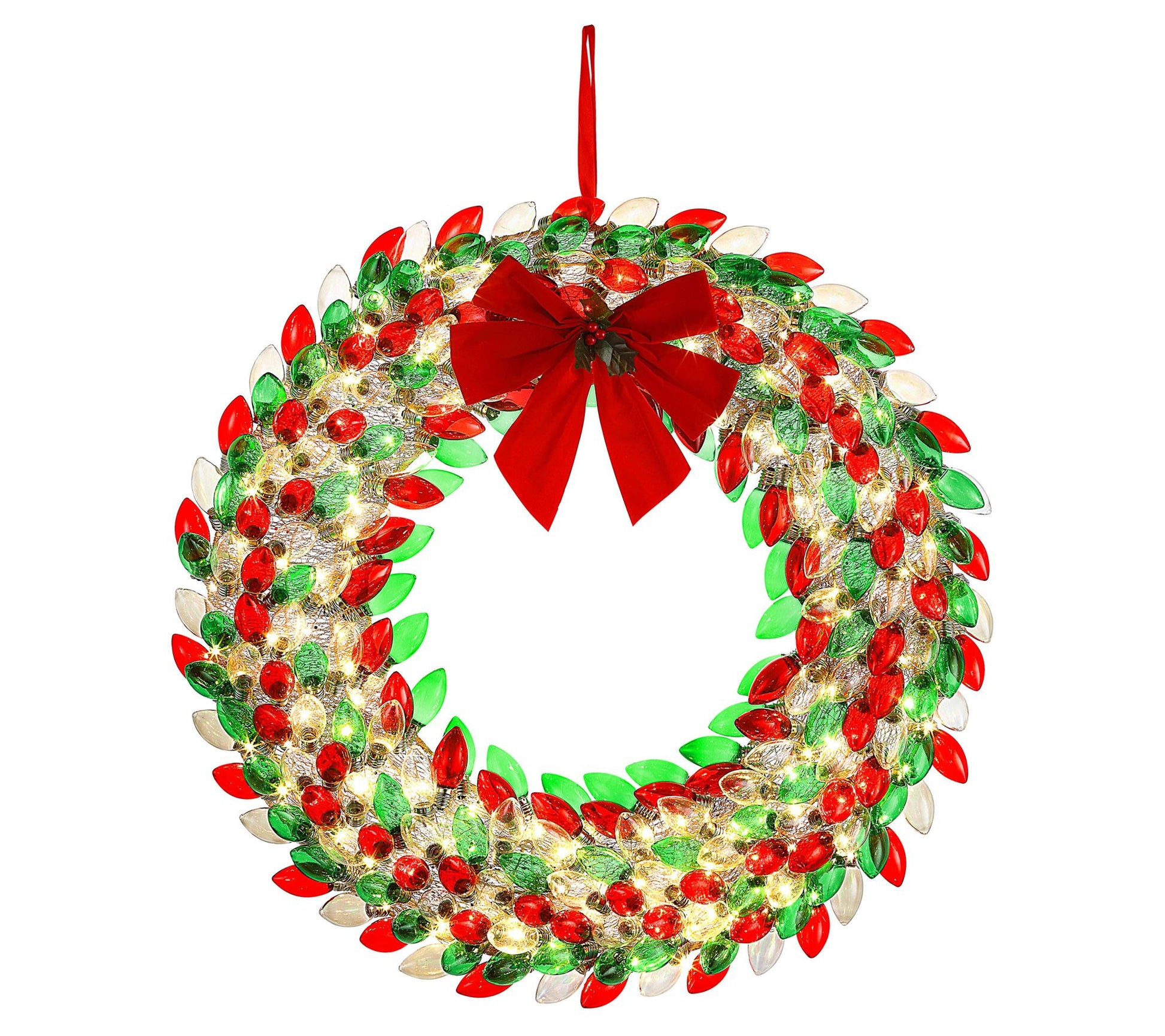 Mr. Christmas 30 in. Retro C9 Bulb Wreath - Redand Green