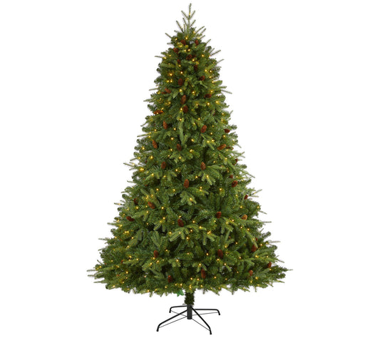 Nearly Natural 8' Christmas Tree with Lights and Pinecones