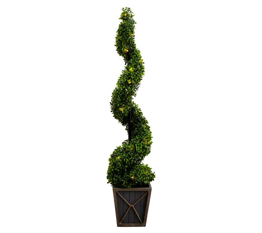 Nearly Natural 45" Boxwood Spiral Topiary w/ LED Lights