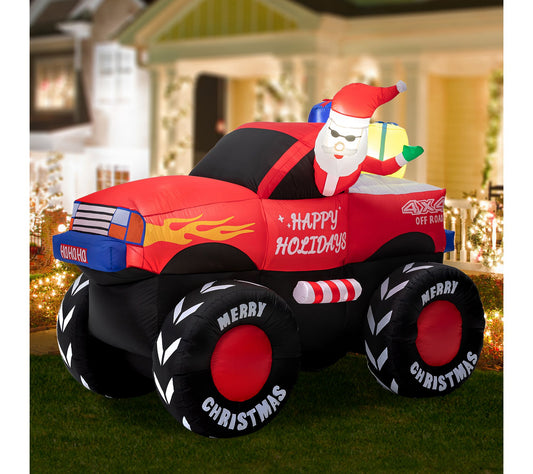 Glitzhome 7FT Lighted Santa Off Road Vehicle Inflatable Decor