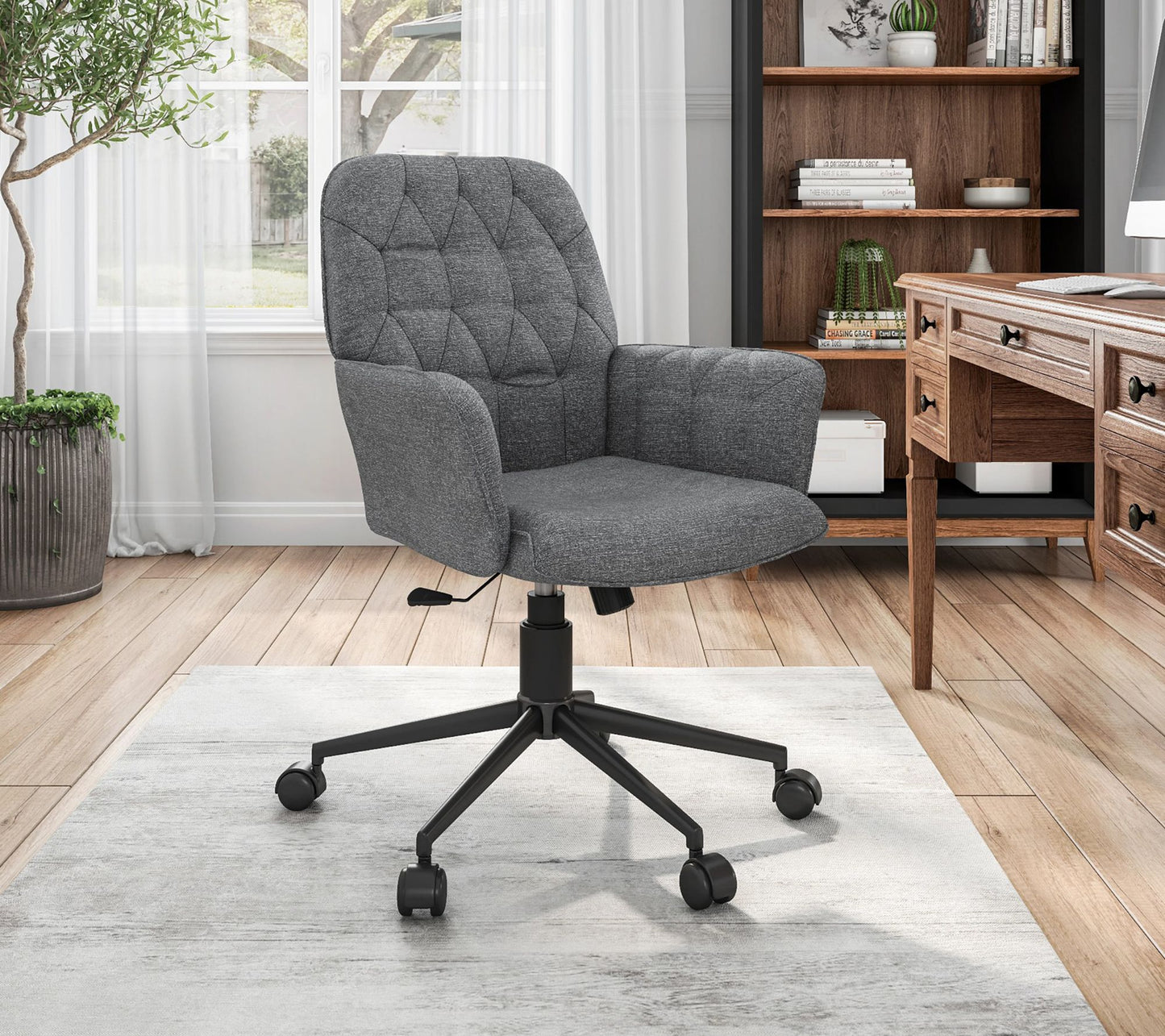 Techni Mobili M odern Upholster ed Tufted Offic e Chair W/Arms