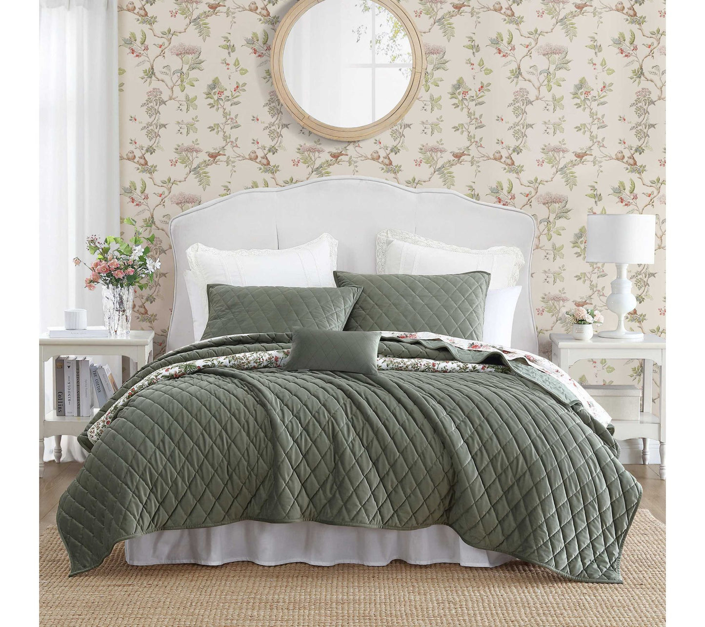 Laura Ashley Diamond Stitch Dark-Green F/Q Quilt Sham Set