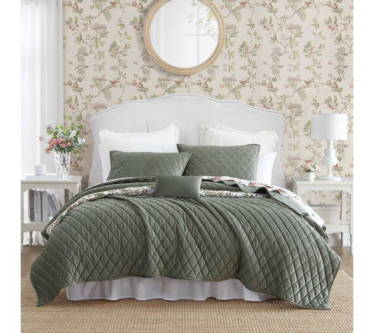 Laura Ashley Diamond Stitch Dark-Green F/Q Quilt Sham Set