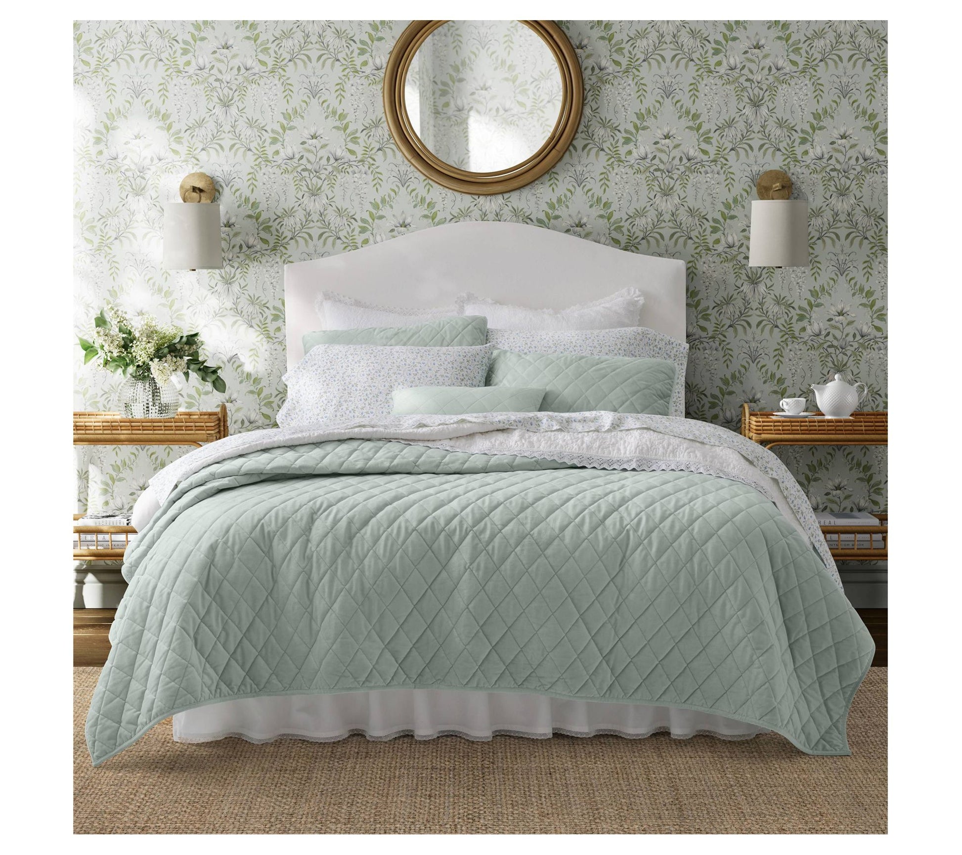 Laura Ashley Diamond Stitch Light-Green Twin Quilt Sham Set