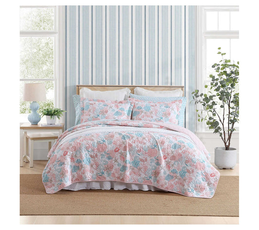 Laura Ashley Swimtime Pink King Quilt Sham Set