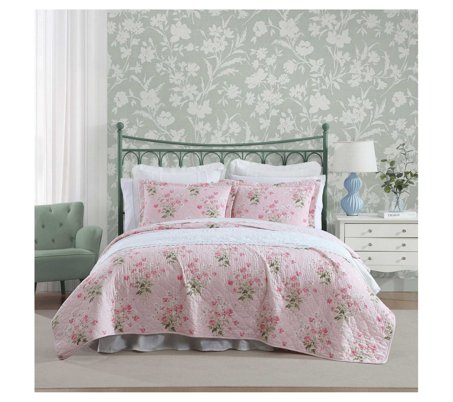 Laura Ashley Veronicas Bouquet Pink King QuiltSham Set