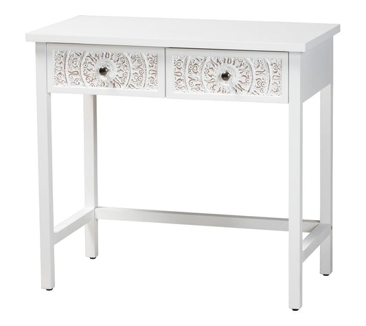 Baxton Studio Yelena White Wood 2-Drawer Console Table