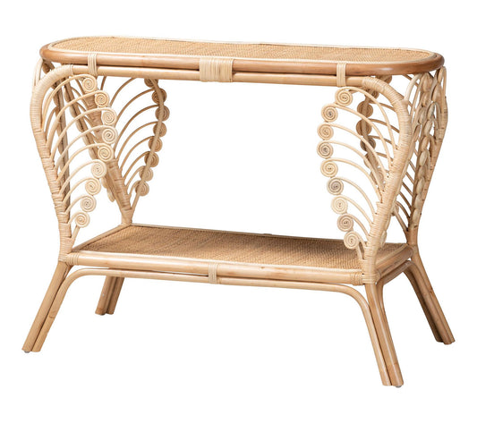 bali & pari Bastet Natural Brown Rattan 2-TierConsole Table