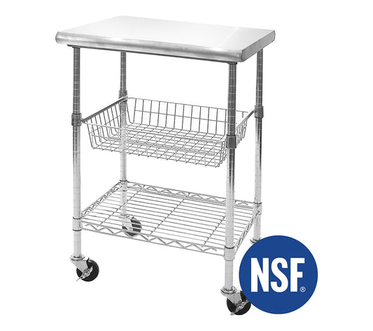 Seville Classics Stainless Steel Kitchen Cart with Basket