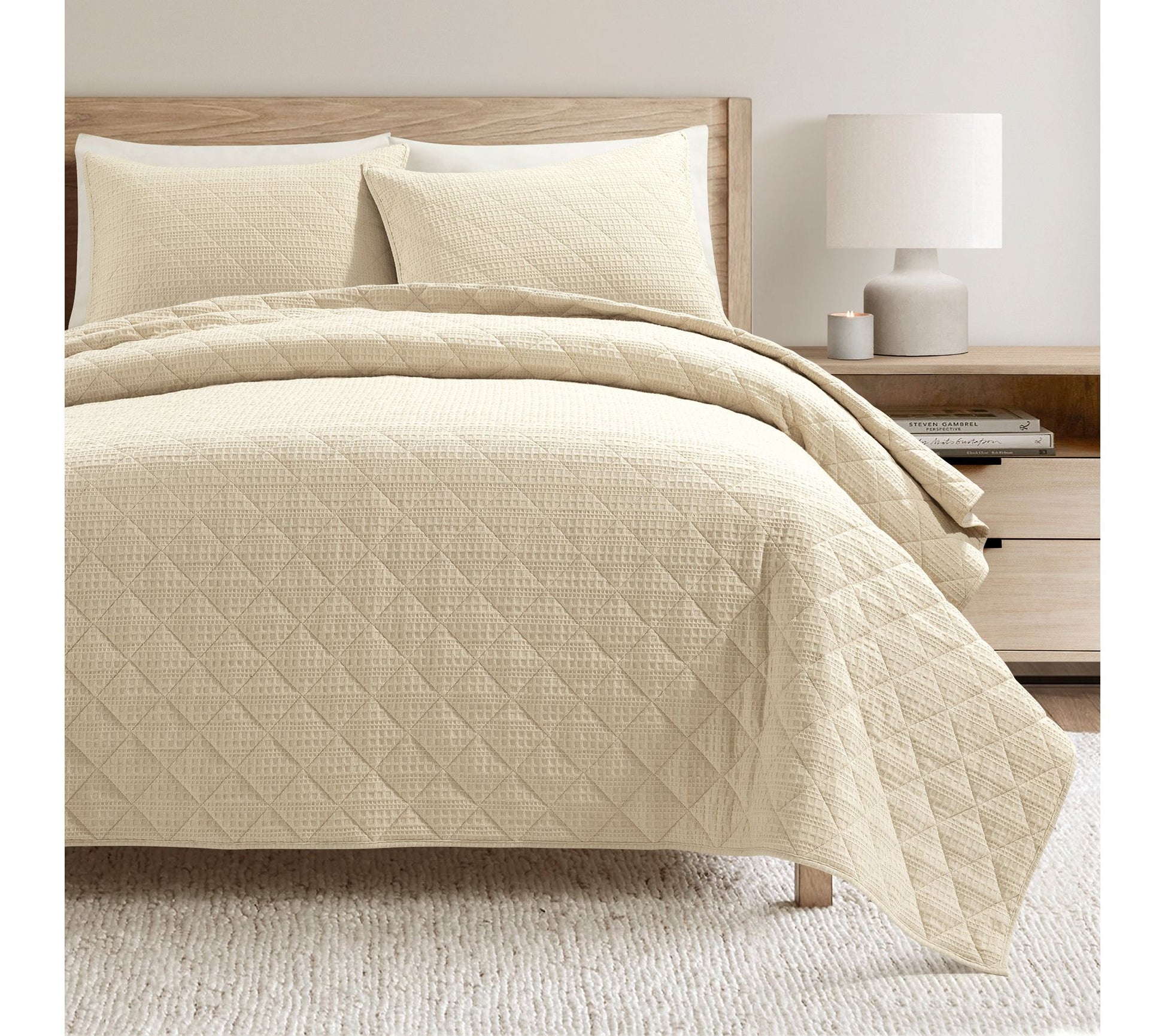 Lush Decor Haniya Solid Waffle Quilt 3pc Set King