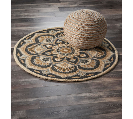 Ox Bay Molly Black Floral Medallion Wool Indoor6' Round Rug