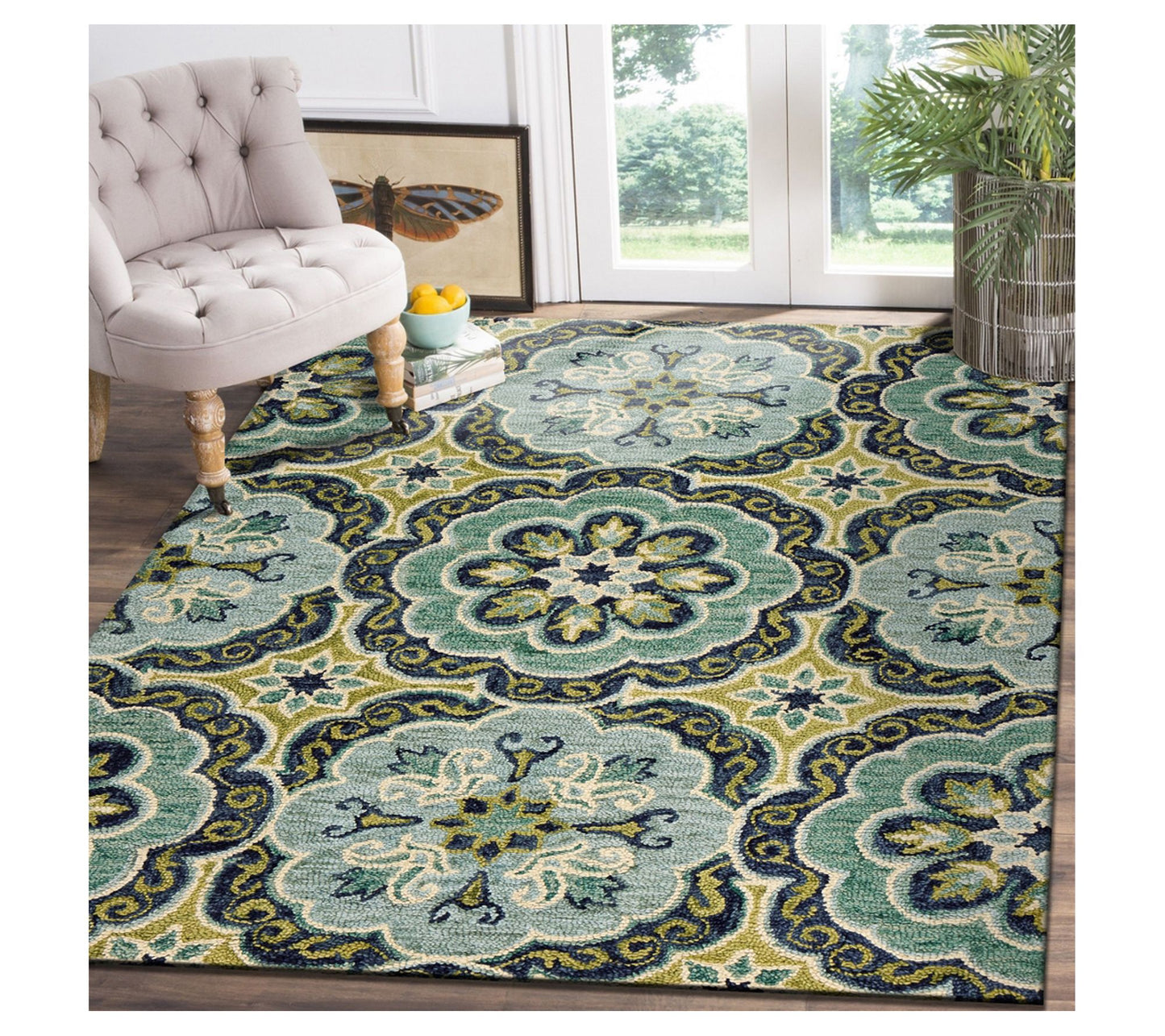 Ox Bay Mia Green Floral Medallion Wool Indoor 5' x 7'9" Rug