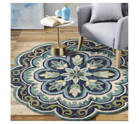 Ox Bay Mia Green Floral Medallion Wool Indoor 6' Round Rug