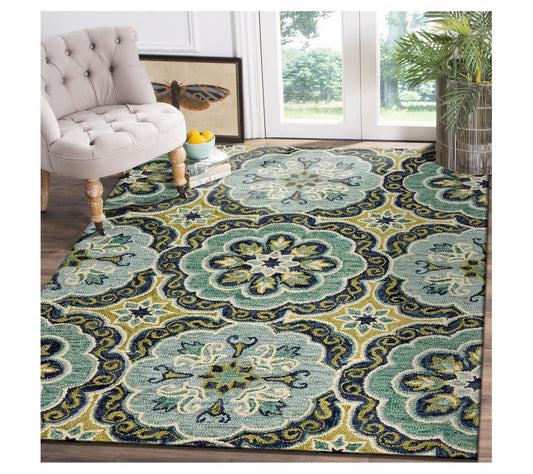 Ox Bay Mia Green Floral Medallion Wool Indoor 7'9" x 9'9" Rug
