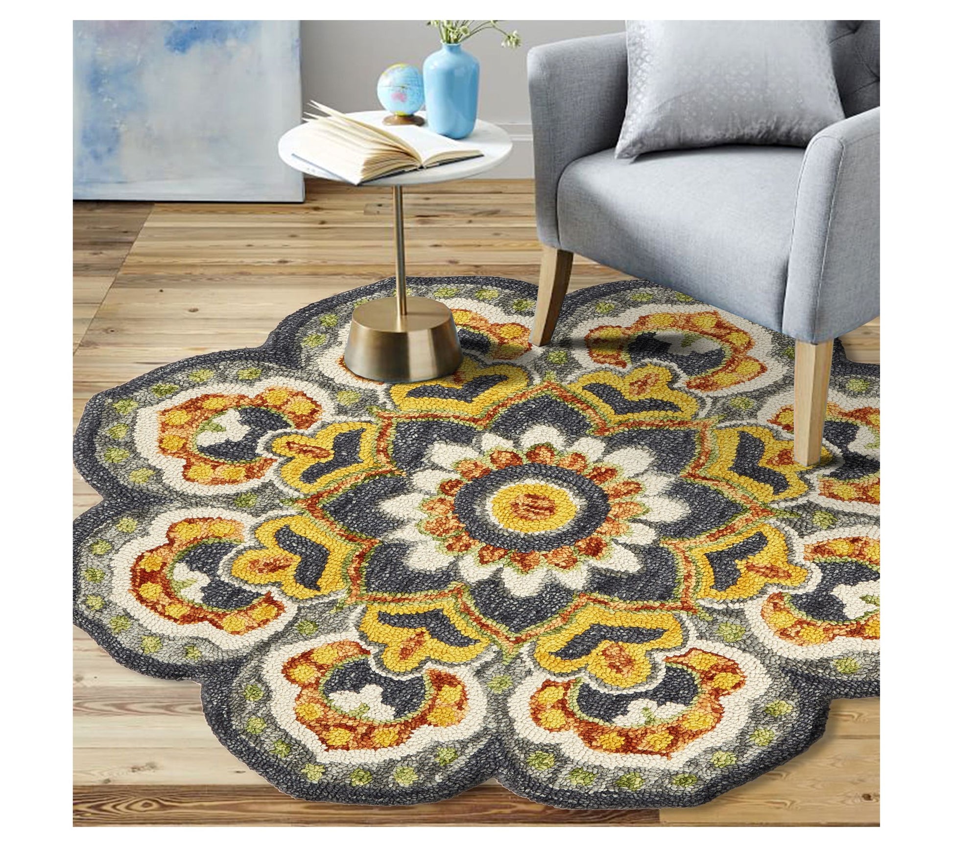 Ox Bay Petal Edged Floral Medallion Wool Indoor6' Round Rug