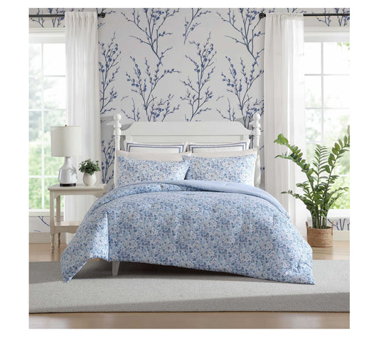 Laura Ashley Quartet Blue Full/Queen ComforterSham Set