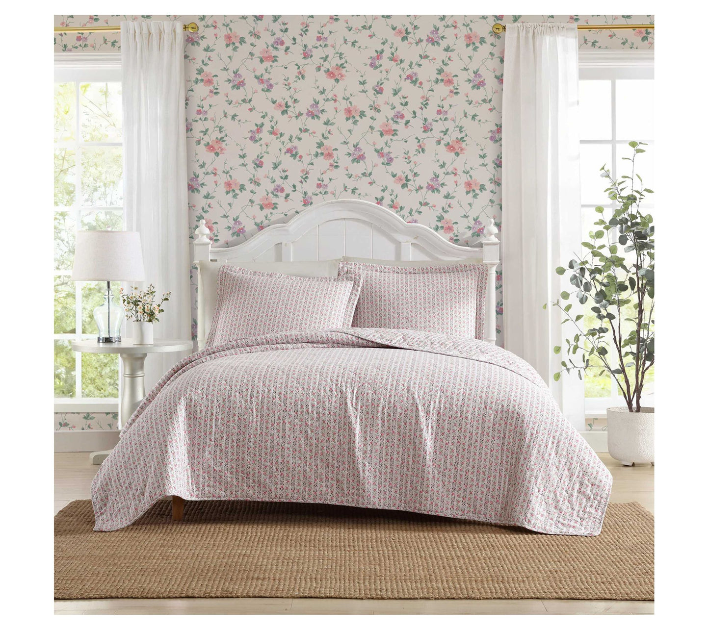 Laura Ashley Marta Stripe Pink-Green King QuiltSham Set