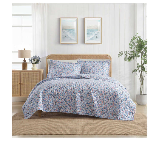 Laura Ashley Leona Flower Blue-Red King Quilt Sham Set