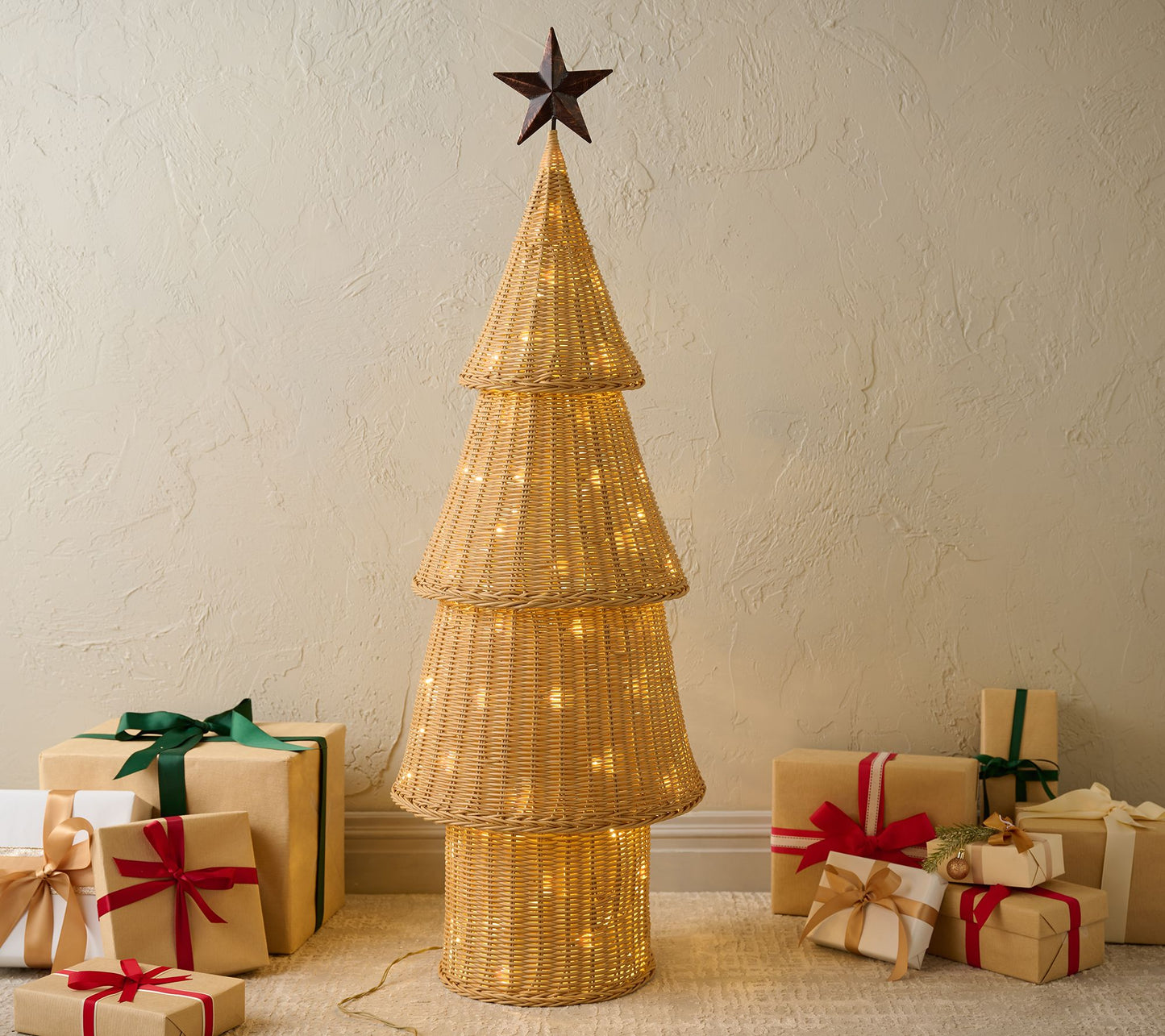 Home Reflections 4' Lit Faux Rattan Tiered Tree