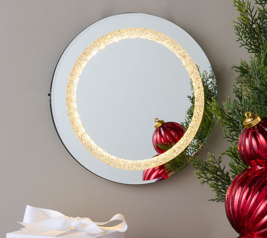 14" Illuminated Round Beveled Mirror by Valerie