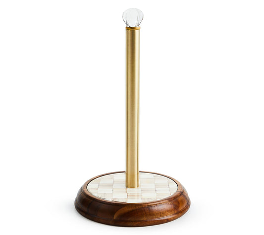 MacKenzie-Childs Mocha Check Wood Paper Towel Holder