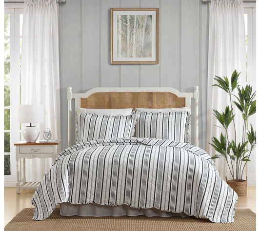 Laura Ashley Stripe Perfection Grey King QuiltSham Set