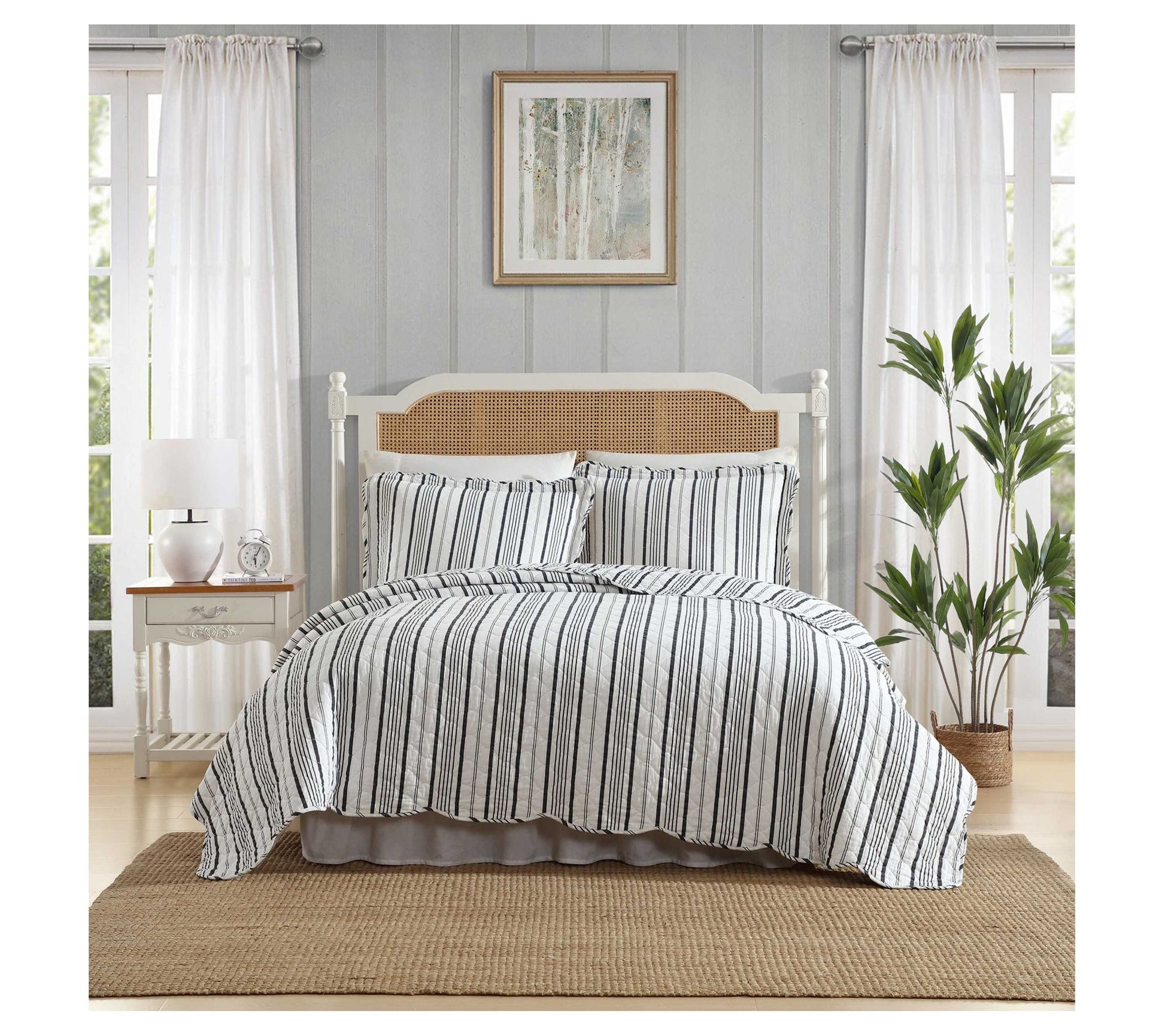 Laura Ashley Stripe Perfection Grey Full/QueenQuilt Sham Set