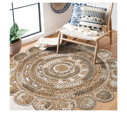 Ox Bay Modern Hand-Braided Circle Jute Indoor Rug, 7'6" Round