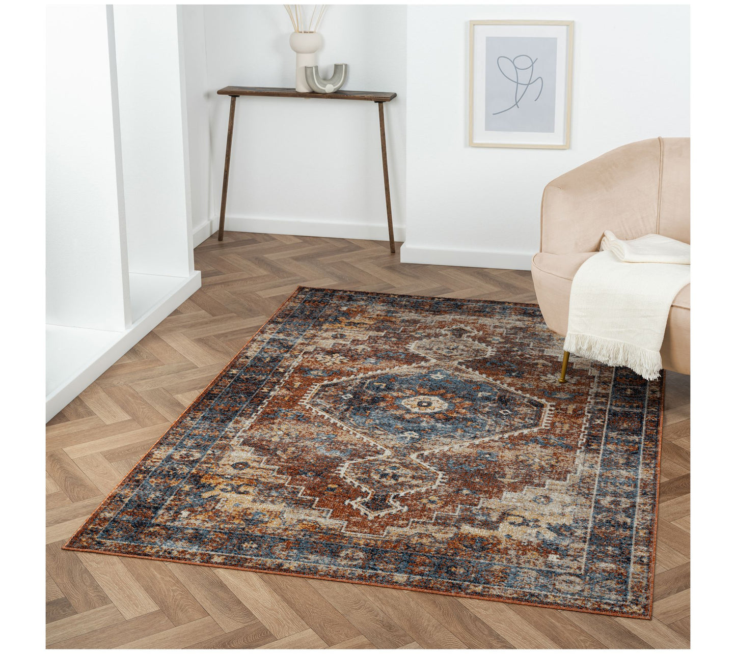 Ox Bay Distressed Medallion Polyester Indoor Rug, 7'9" x 9'9"