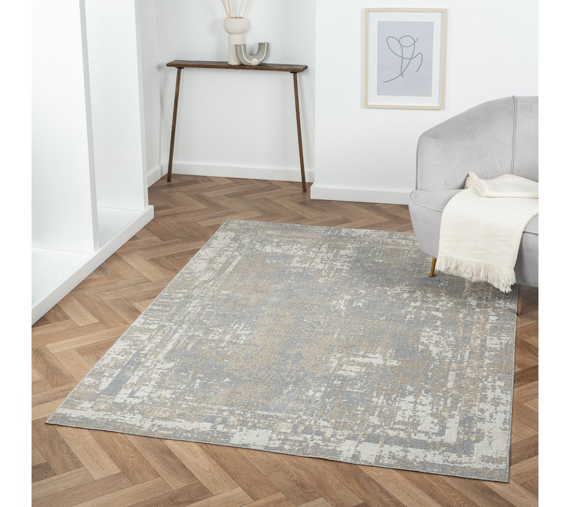 Ox Bay Modern Polyester Indoor Rug, 7'9" x 9'9", Gray/Ivory