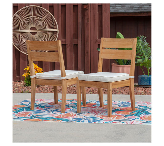 Linon Home Teak Cannon Dining Chairs W/ Seat Cushion Set of 2