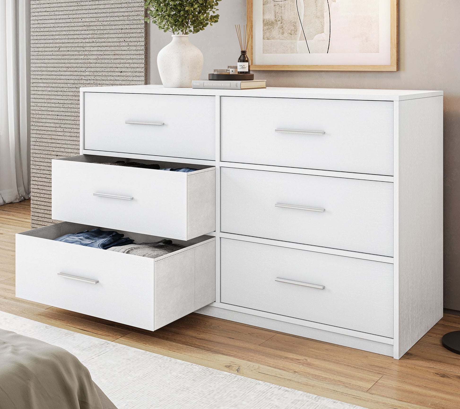 Techni Home Wood Frame Dresser with 6 Large Fabric Drawers