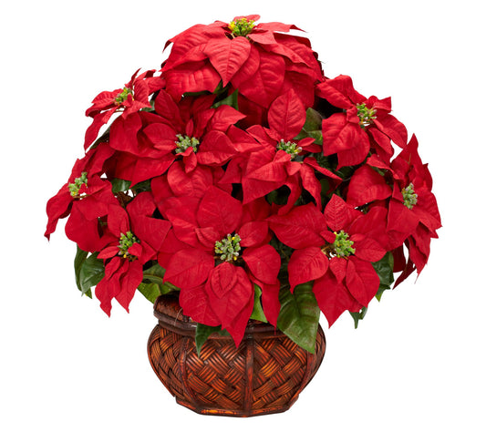 Nearly Natural Poinsettia with Decorative Planter Silk