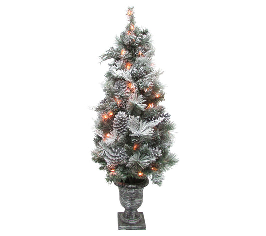 Fraser Hill Farm 4' Prelit Christmas Snow Flocked Porch Tree